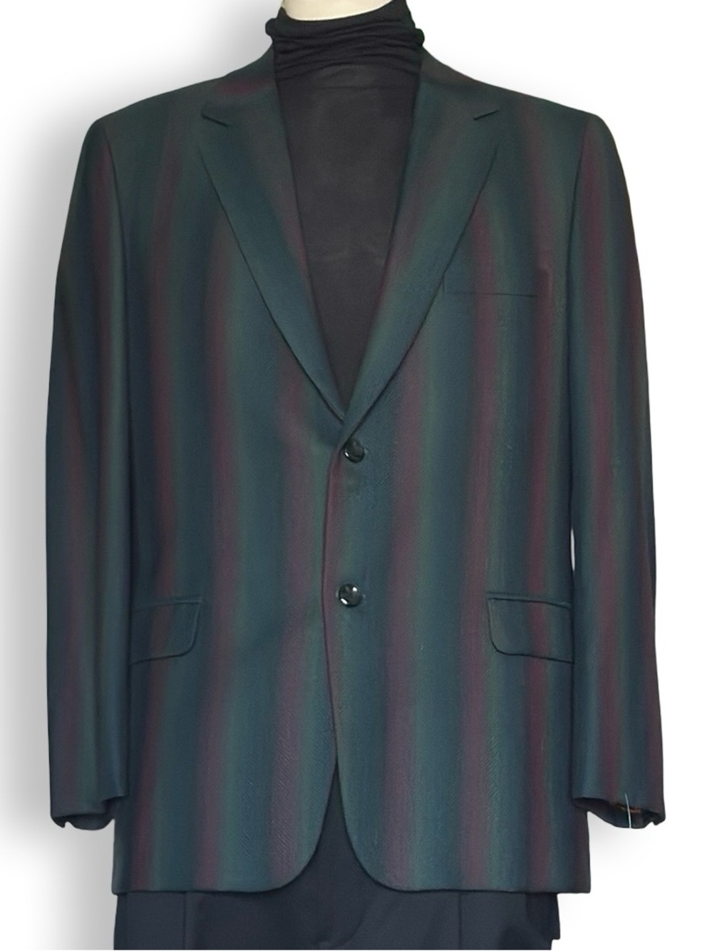 VNTG 1970s Rene'l Bangkok Bespoke Herringbone Shadow Stripe Jacket CRC Green